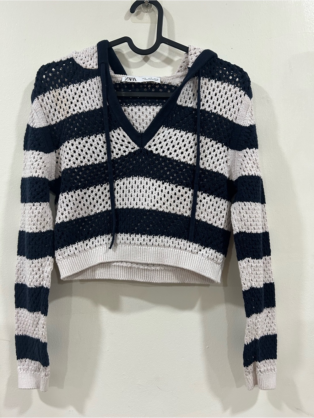Zara Striped V-Neck Hooded Knit Sweater size Small
